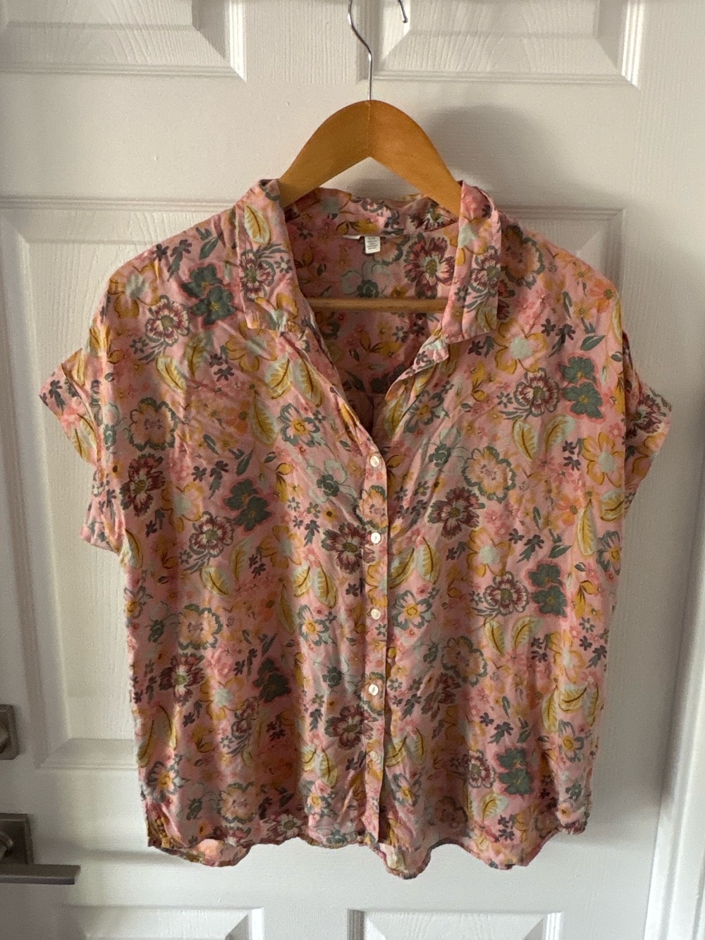 Lucky Brand Pink Floral Rayon Button Down Shirt Size L